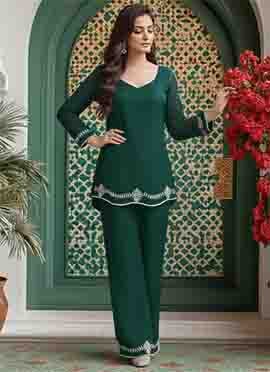 Teal Georgette Resham Stones Occasionwear Palazzo Suit