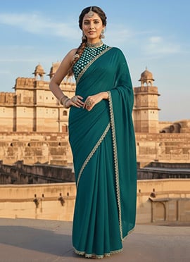 Teal Georgette Zari Sequins Saree