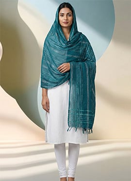 Teal Green Art Silk Cotton Zari Dupatta