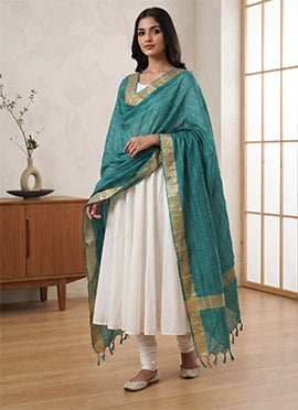 Teal Green Art Silk Zari Dupatta