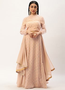Peach Georgette Embroidered Lehenga Set