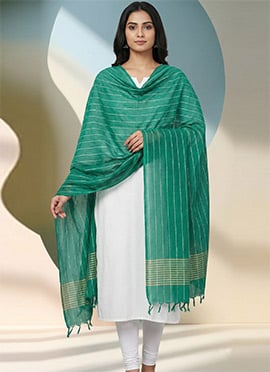 Teal Green Silk Zari Dupatta