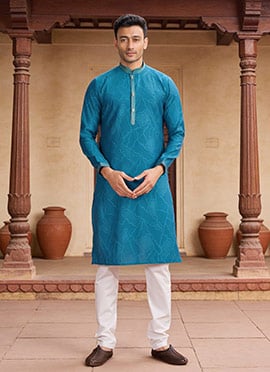 Teal Silk Kurta Pyjama