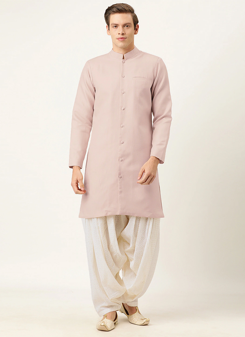 Teen Boys Pink Rayon Sherwani With Patiala Pants