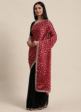 Teen Girls Black N Maroon Blouse N Saree Set