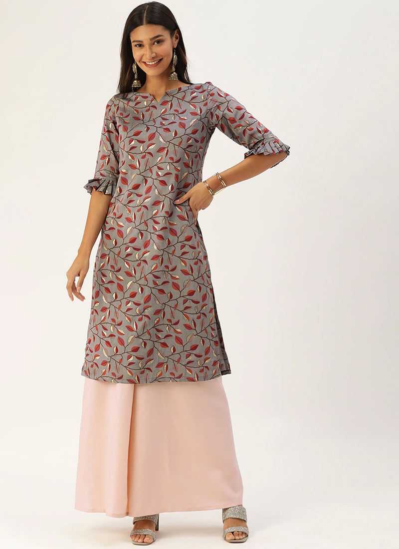 Teen Girls Grey Modal Silk N Pink Palazzo Set After Six Wear