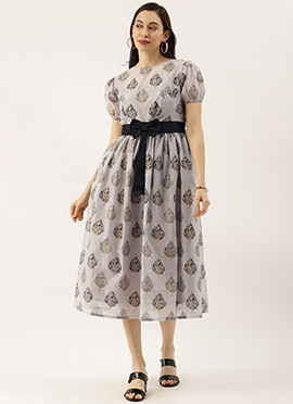 Teen Girls Lilac Hint Chanderi Silk Puff Sleeve Dress