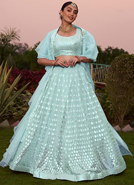 Timeless Beauty In Blue Georgette Sequins Lehenga