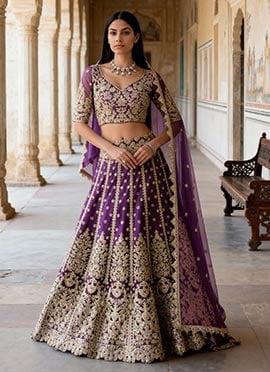Timeless Beauty Purple Stone Sequins Embroidered Lehenga