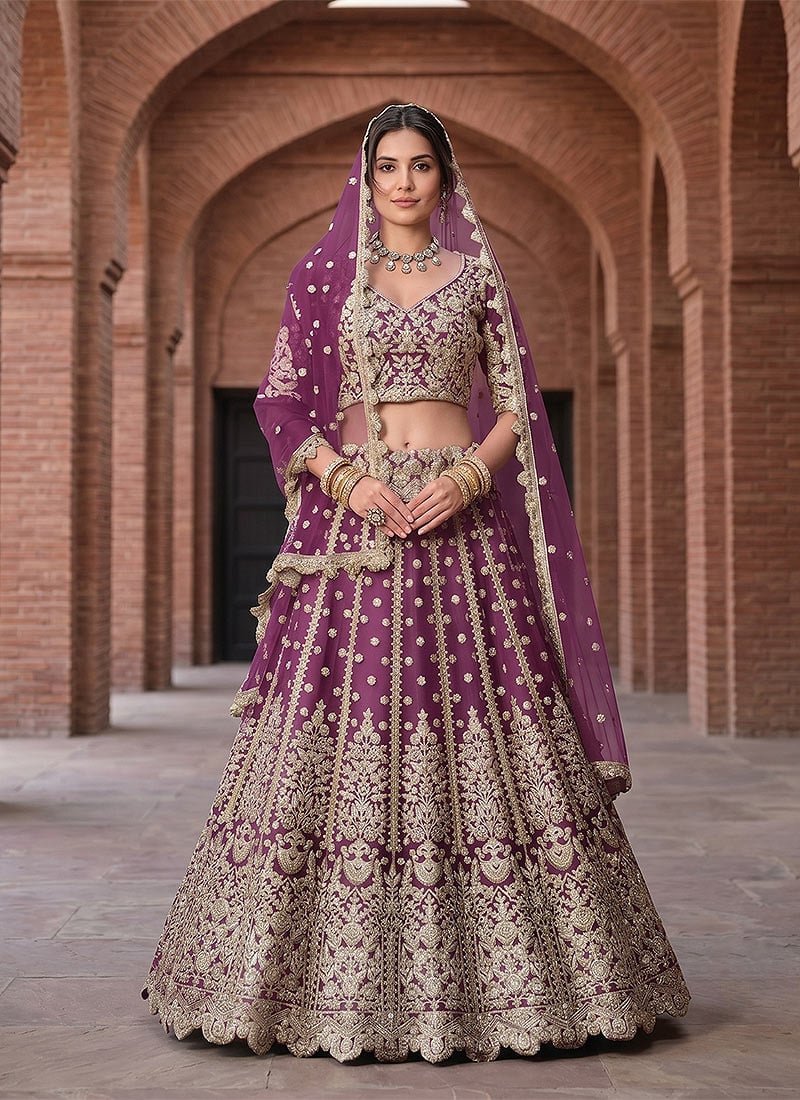 Timeless Beauty Purple Stone Sequins Embroidered Lehenga Wedding Wear