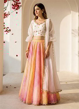 Timeless Grace Multicolored Silk Leheriya Print Lehenga