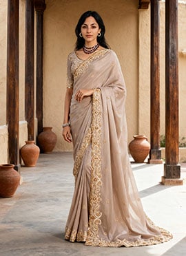 Timeless Off White Tissue Moti Sequins Saree Wedding Wear