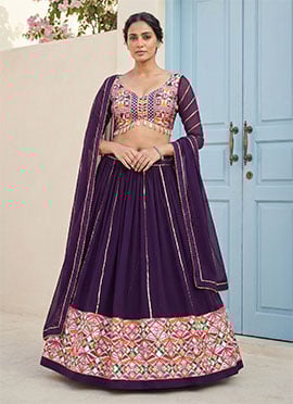 Traditional Purple Embroidered Kutch Work Georgette Chaniya Choli