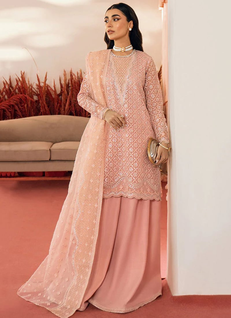 Traditionaly Sequins Embroidered Organza Palazzo Suit