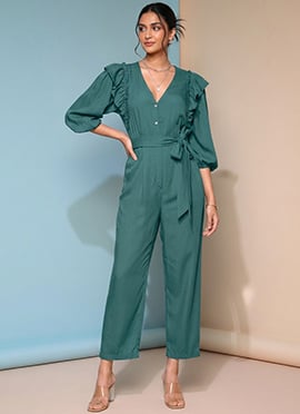 Trendy Green cotton Indowestern Jumpsuit With Modern Chic Drip