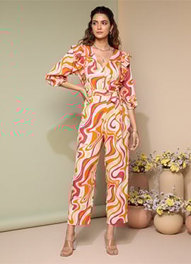 Trendy Printed Georgette Indowestern Jumpsuit