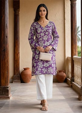 Trendy Purple Rayon Kurta Set