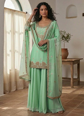 Trendy Sea Green Georgette Zari Sequins Palazzo Suit