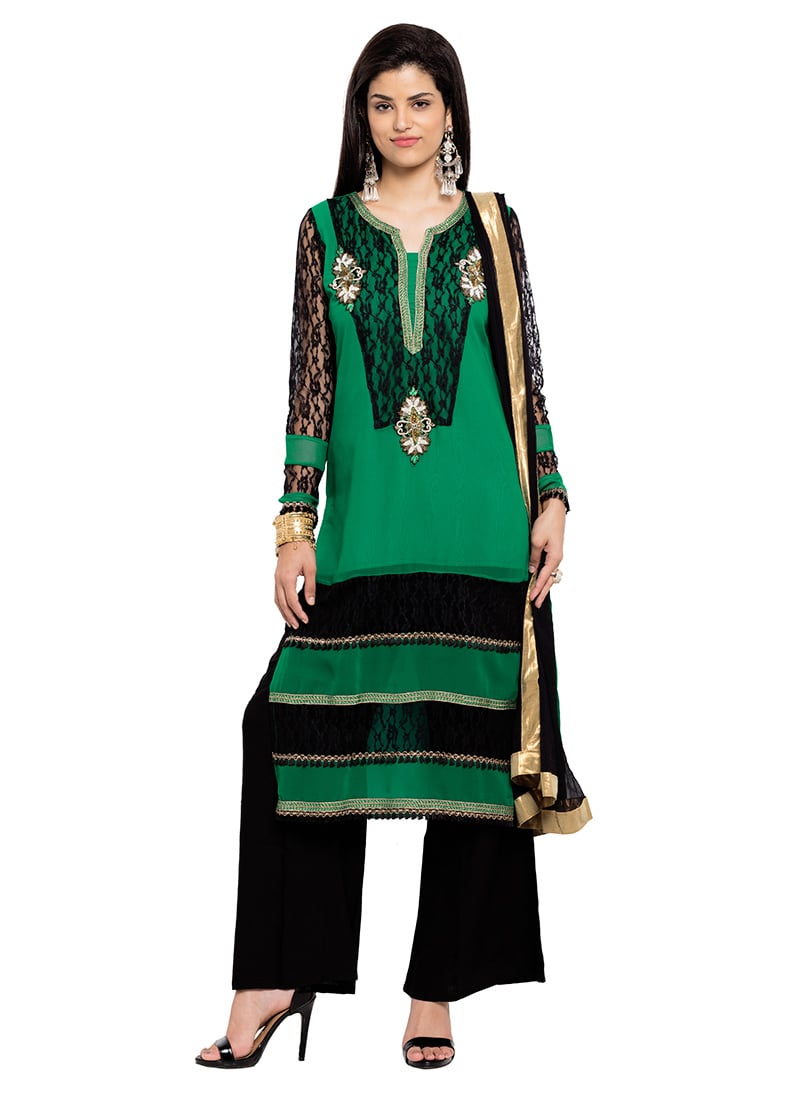 Turquoise Blue Georgette Palazzo Suit Party Wear
