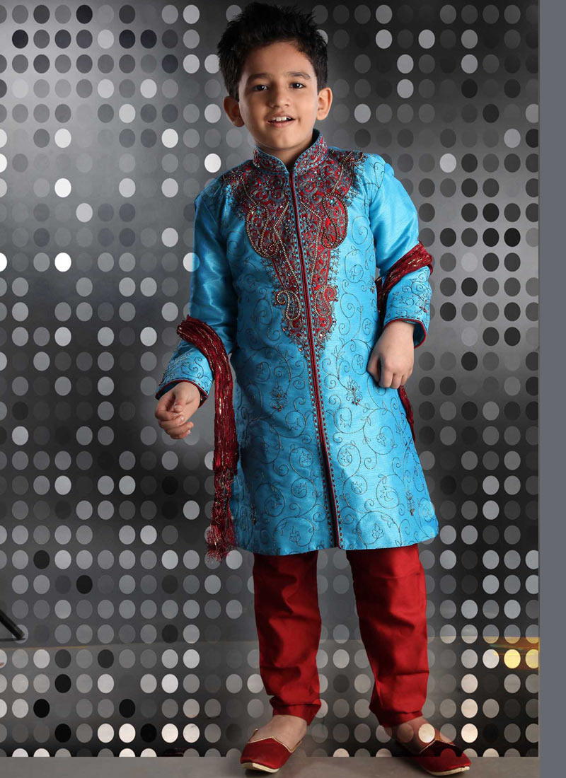 Turquoise Embroidered Kurta Pyjama