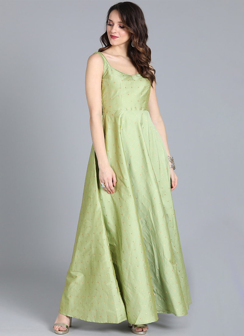 EthnoVogue Pista Green Taffeta Gown 