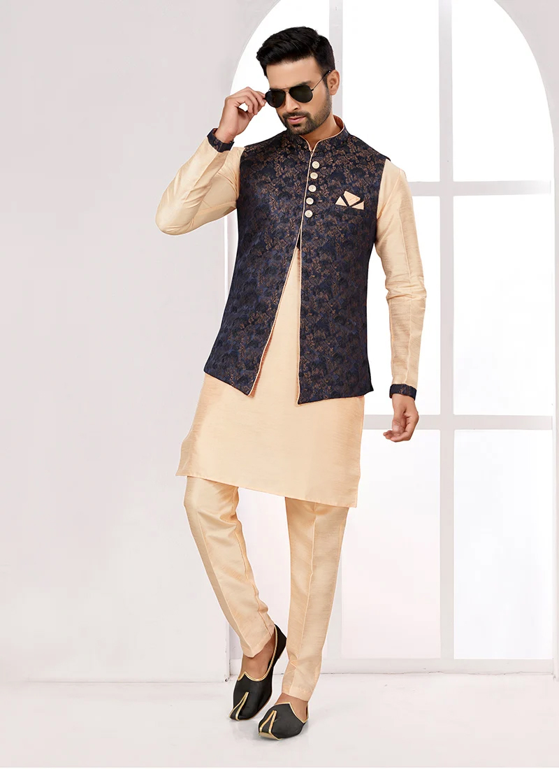 Vibrant Blended Cotton Jacquard Bandi Set Party Wear