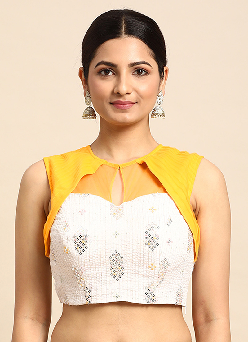 White Chinon Embroidered Blouse Festive Wear