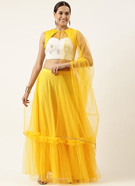 White Chinon Embroidered Lehenga Set