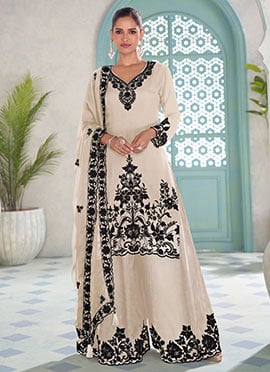 White Chinon Embroidered Palazzo Suit