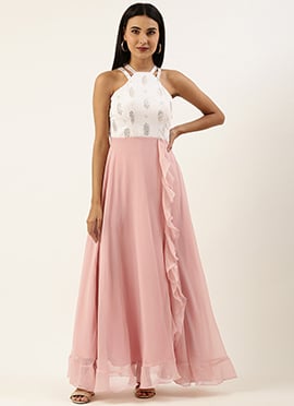 White Chinon Pink Georgette Gown