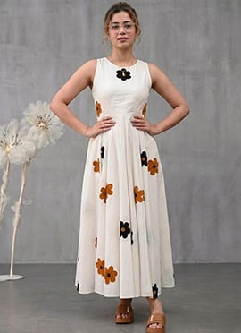 White Cotton Floral Printed Maxi Dress