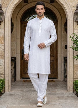 White Cotton Pathani Set