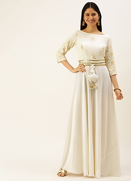 White Embroidered Floor Length Gown