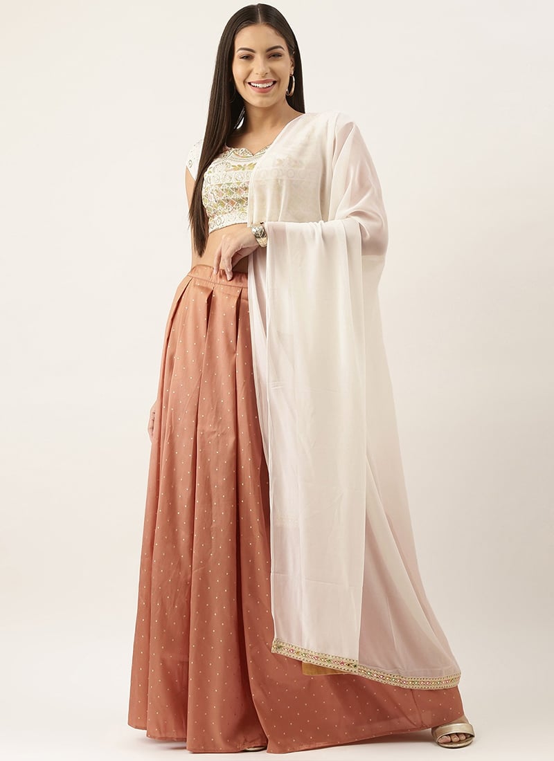 White Embroidered Georgette Lehenga Set Festive Wear
