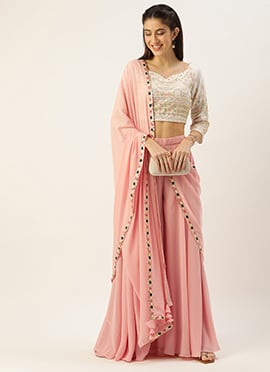 White Embroidered Georgette Crop Top N Sharara