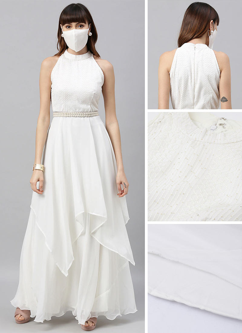 Shop White Embroidered Handkerchief Gown Party Wear Made to Measure dress for women in all