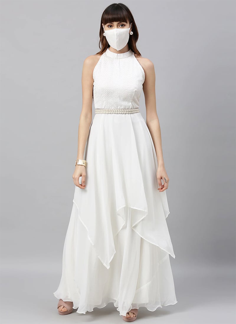 White Embroidered Handkerchief Gown