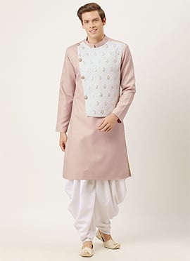 White Embroidered N Pink Overlapped Sherwani