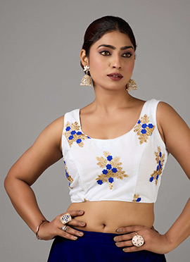 White Embroidered Net Blouse