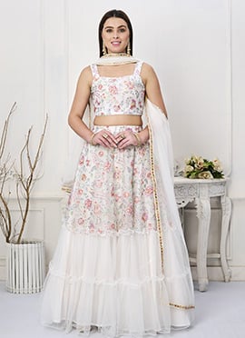 White Embroidered Organza Lehenga
