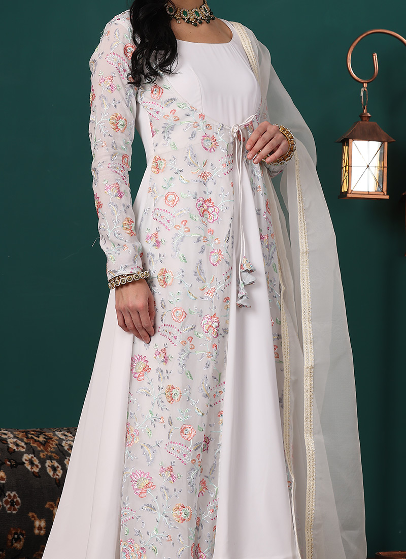 Women White Net Embroidered Anarkali Salwar Kameez main image 1