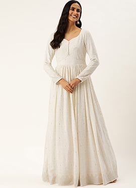 Teen Girls White Embroidered Viscose Gown