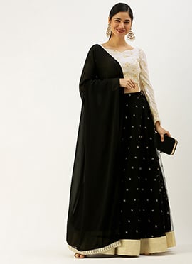 White Foil Print Viscose Black Lehenga