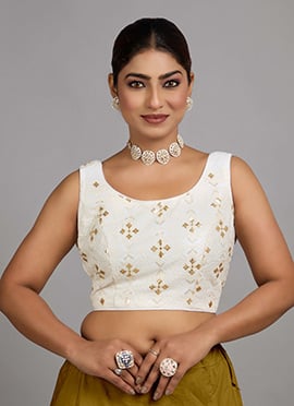 White Foil Print Viscose Sleeveless Blouse