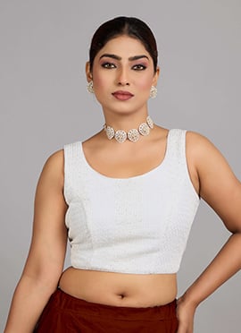 White Georgette Embroidered Sleeveless Blouse
