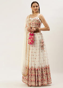 White Georgette Sequins Embroidered Lehenga