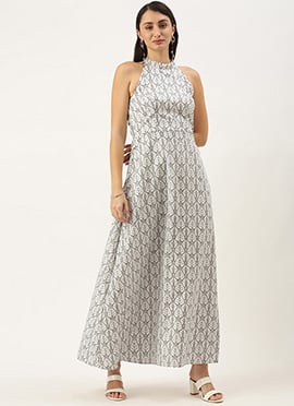 White Halter Neck A-Line Dress