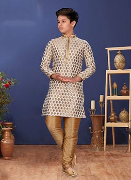 White Jacquard Silk Kurta Pyjama