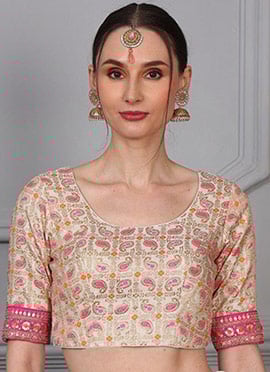 White N Pink Jacquard Blouse