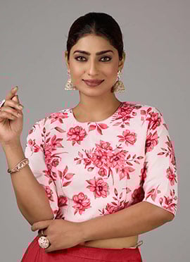 White N Pink Satin Blend Digital Printed Blouse